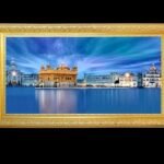 Sachkhand Sri Harmandar Sahib  Blue Background & Blue Sarovar with Golden Plated Frame