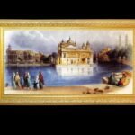 Old Sachkhand Sri Harmandar Sahib  Hand Made Painting with Golden Frame