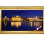 Sachkhand Sri Harmandar Sahib  Diwali Lights Corner View with Golden Frame