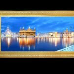 Sachkhand Sri Harmandar Sahib Blue Sky Panorama Shot with Golden Frame