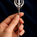 Premium Stone Khanda Salai Baaz – Sikh Religious Metal Stick Pin for Turban & Pagh
